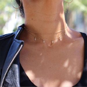 Gold Multilayer Cross Choker Necklace